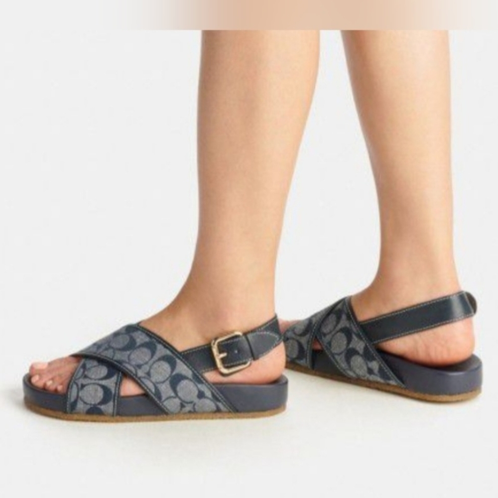 NWOT Coach Adora Women's Blue Sandals in Signature Chambray Size 9